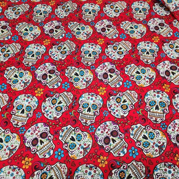 Quilting Craft Fabric Red Sugar Skull Cotton Blend David Textiles 1yd-9" - Picture 2 of 5